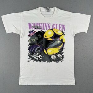 Vtg 90s Watkins Glen Racing T Shirt Large White Helmet Garage‎ Graphic NASCAR